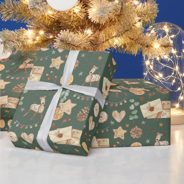 Papel De Presente Rena de Natal russa Aquarela Festiva (Feriados)