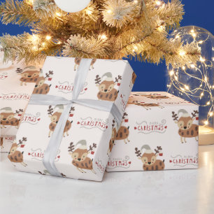 Papel De Presente Rena de Natal Script Cute Alegre 