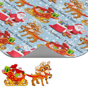 Papel De Presente Rena de Papai Noel Adicionar o Nome da Criança Nat