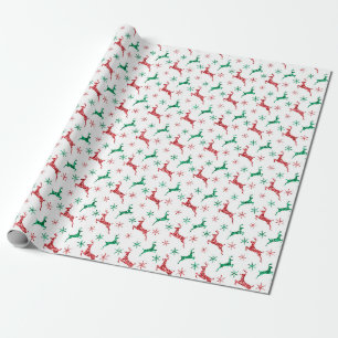 Papel De Presente Rena de Purpurina Brilhante Vermelha e Verde