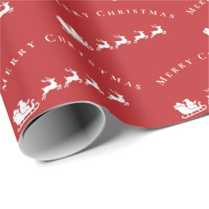 Papel De Presente Rena de Trenó do Papai Noel Natal Alegre Vermelho