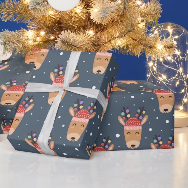 Papel De Presente Rena Divertida Com Luzes De Natal (Feriados)