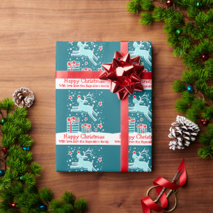 Papel De Presente Rena do Natal no envoltório do feriado do aqua da
