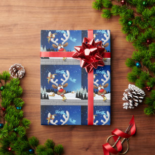 Papel De Presente Rena Fofa Espiando Meme de Natal