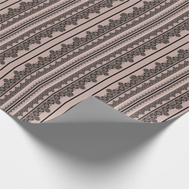 Papel De Presente rendas pretas, trabalho aberto, fundo castanho, be (Ponta)