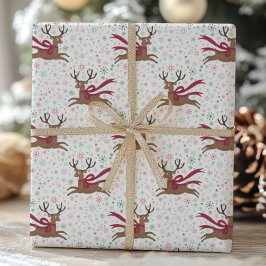 Papel De Presente Renos de Natal Antigos e Flocos de Neve Atômicos M