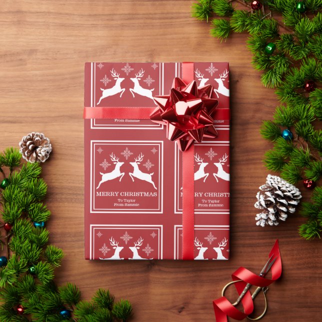 Papel De Presente Renovais Brancos Com Flocos de Neve Natal (Presente de Natal)
