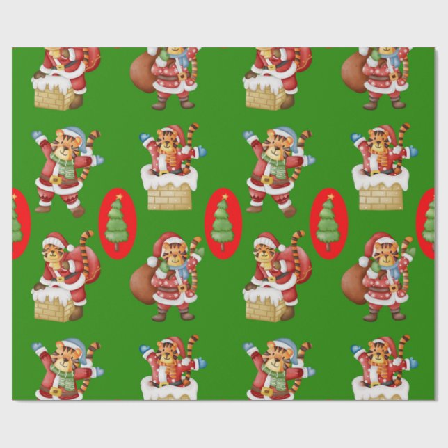 Papel De Presente Repetindo padrão de Natal com tigres como Sa (Aberto)