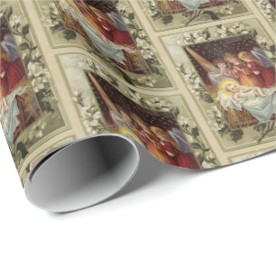 Papel De Presente Reprodução Vintage da Natividade de Natal