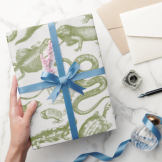 Papel De Presente Répteis e Anfíbios Animais Padrão Goblincore