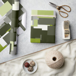 Papel De Presente Retângulos Urbanos Camuflados de Cinza Verde