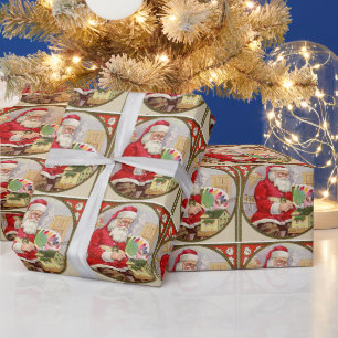 Papel De Presente Retrair Papais noeis de vintagem com suas pinturas