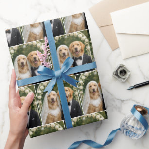 Papel De Presente Retrato da Noiva e do Noivo Golden Retriever
