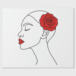 Papel De Presente Retrato de Arte em Linha da Mulher com Rosa vermel