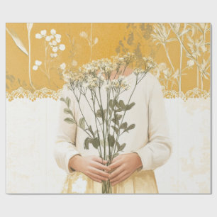 Papel De Presente Retrato de Buquê de Flores Silvestres Cottagecore