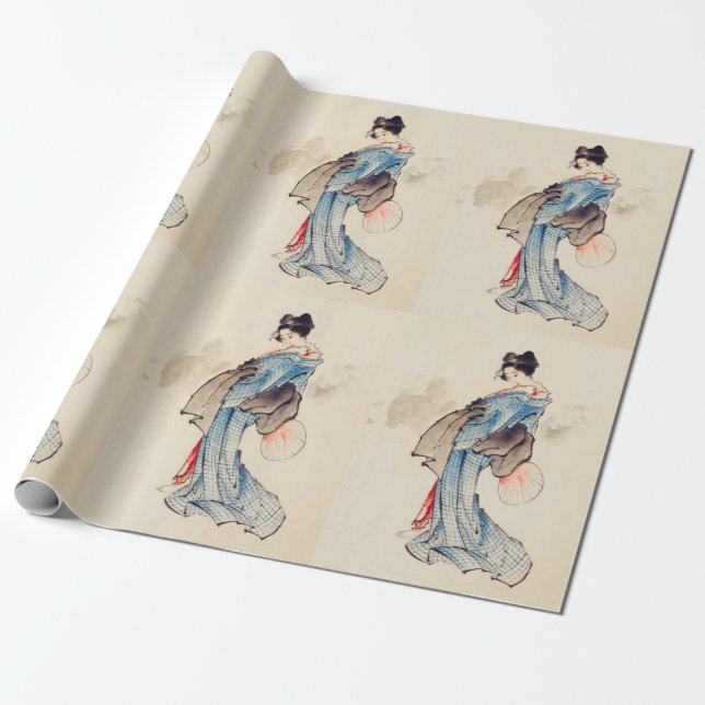 Papel De Presente Retrato de Cheio feminino de Katsushika Hokusai (Desenrolado)