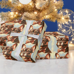 Papel De Presente Retrato de pintura de Bulldog Francês Vintage