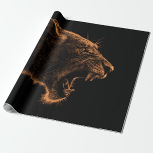 Papel De Presente Retrato desenhado à mão da Lioness. Esquema gráfic