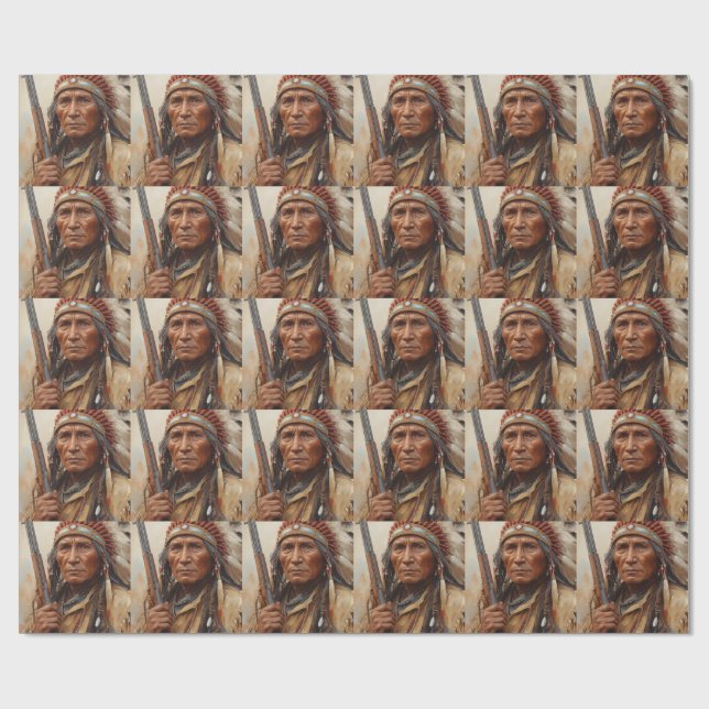 Papel De Presente Retrato do Chefe Indígena Geronimo Guerreiro (Aberto)