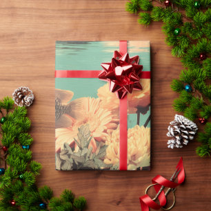 Papel De Presente Retrato Surreal Subaquático Com Flores de Coral