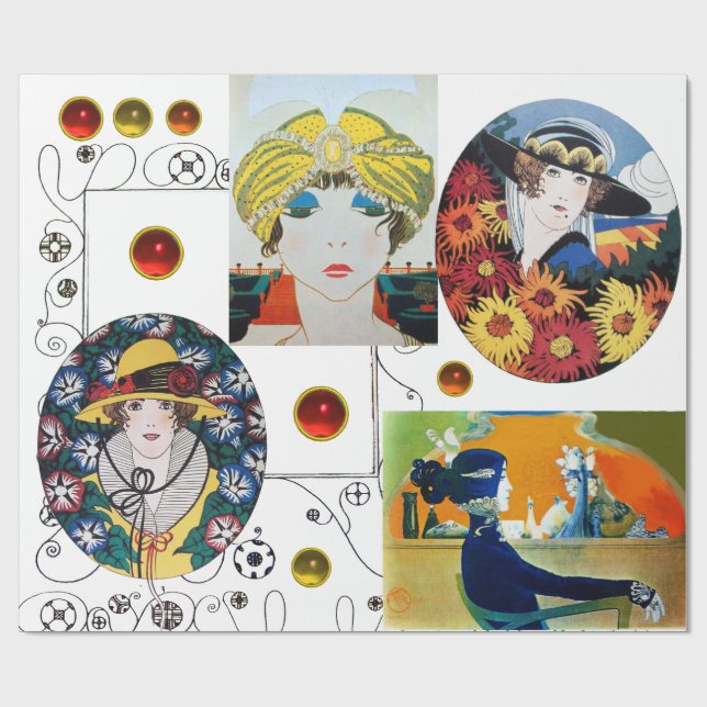 PAPEL DE PRESENTE RETRATOS DE MULHERES, BELEZA ART DÉCO MODA FIGINO (Aberto)