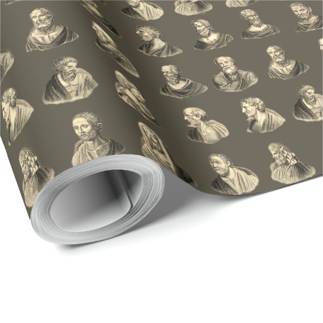 Papel De Presente Retratos - Padrão dos Filósofos Antigos (Ponta do rolo)
