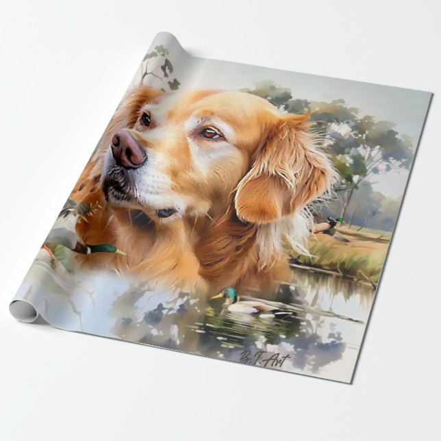 Papel De Presente Retriever de ouro (Desenrolado)