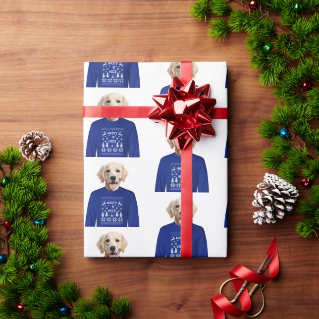 Papel De Presente Retriever de ouro com Sweater Feio (Presente de Natal)