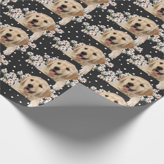 Papel De Presente Retriever de ouro em margaridas na bolinhas (Ponta)