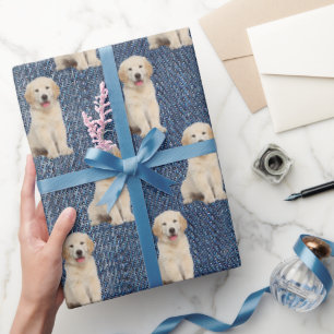 Papel De Presente Retriever de ouro no Blue Jean Denim