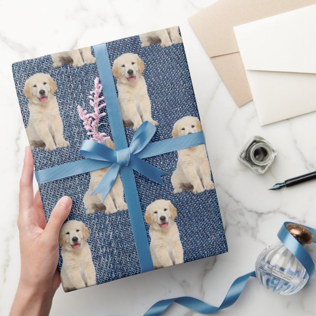 Papel De Presente Retriever de ouro no Blue Jean Denim (Presentear)