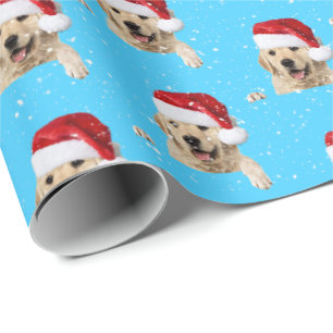 Papel De Presente Retriever dourado e chapéu de Papai Noel