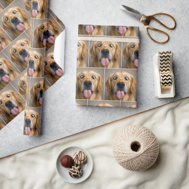 Papel De Presente Retriever Dourado Vesgo Com Candy Corn (Artesanato)