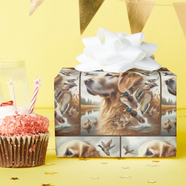 Papel De Presente Retriever ouro Com Patos Alardes (Festa de aniversário)