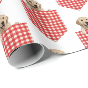 Papel De Presente Retrievers De ouro No Bolso De Gingham