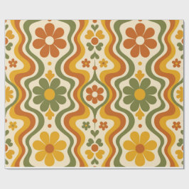Papel De Presente Retro 70s Floral Wrapping Paper Pattern
