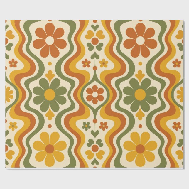 Papel De Presente  Retro 70s Floral Wrapping Paper Pattern (Aberto)