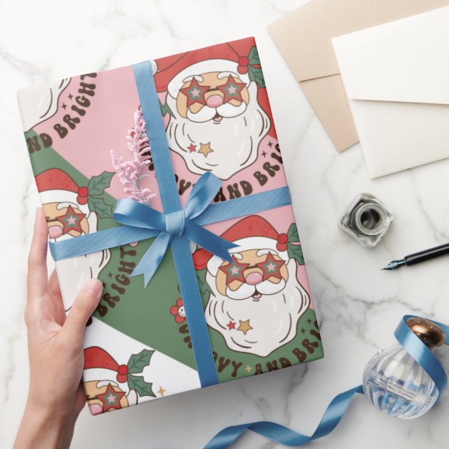 Papel De Presente Retro 70s Groovy e Bright Papai Noel (Presentear)