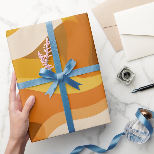 Papel De Presente Retro 70s Orange Mustard Wave Abstract Pattern (Presentear)