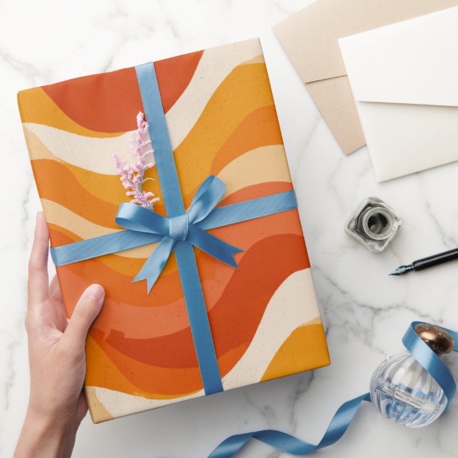 Papel De Presente Retro 70s Orange Mustard Wave Abstract Pattern (Presentear)