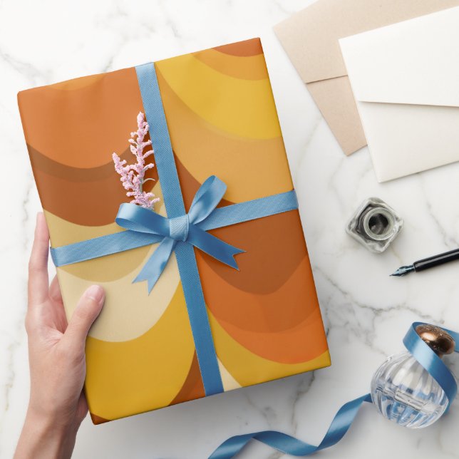 Papel De Presente Retro 70s Orange Mustard Wave Abstract Pattern (Presentear)