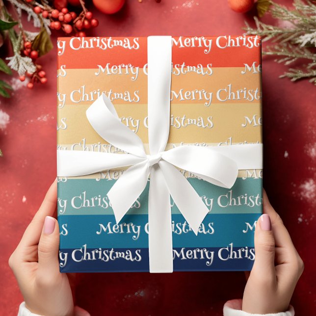 Papel De Presente Retro 70s Stripes Feliz Natal (Criador carregado)