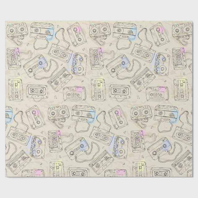 Papel De Presente Retro 80s 90s Nostalgic Cassette Mix Tape Pattern (Aberto)