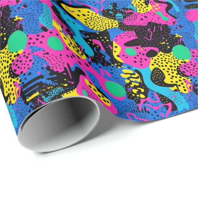 Papel De Presente Retro 90s tiled pattern party  (Ponta do rolo)