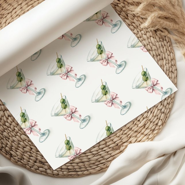 Papel De Presente Retro A Tini One Martini Pink Bow Girl Baby Shower (Criador carregado)