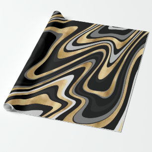 Papel De Presente Retro Black Dourado Wavy Lines Modern Design