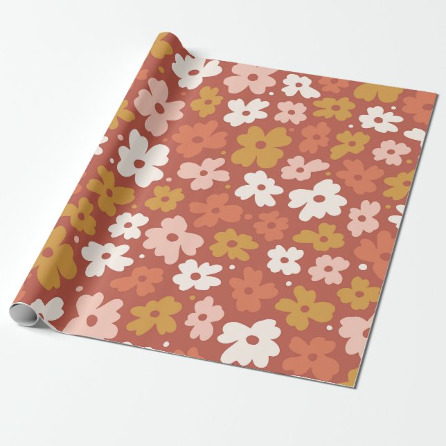 Papel De Presente Retro Boho Floral Delicado (Desenrolado)