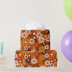 Papel De Presente Retrô Boho Floral Marrom Laranja Presente dos Anos
