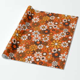 Papel De Presente Retrô Boho Floral Marrom Laranja Presente dos Anos