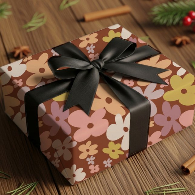 Papel De Presente Retro Boho Flower Power Pattern (Criador carregado)